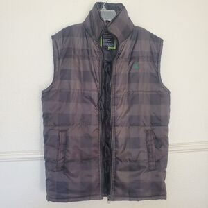 United Colors Of Benetton Puffer Vest Mens Sz M Checkered Dark Olive Green